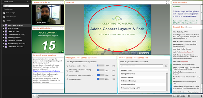 در کلاس های ضبط شده ادوبی کانکت، پاور پوینت روی یک صفحه ثابت می ماند